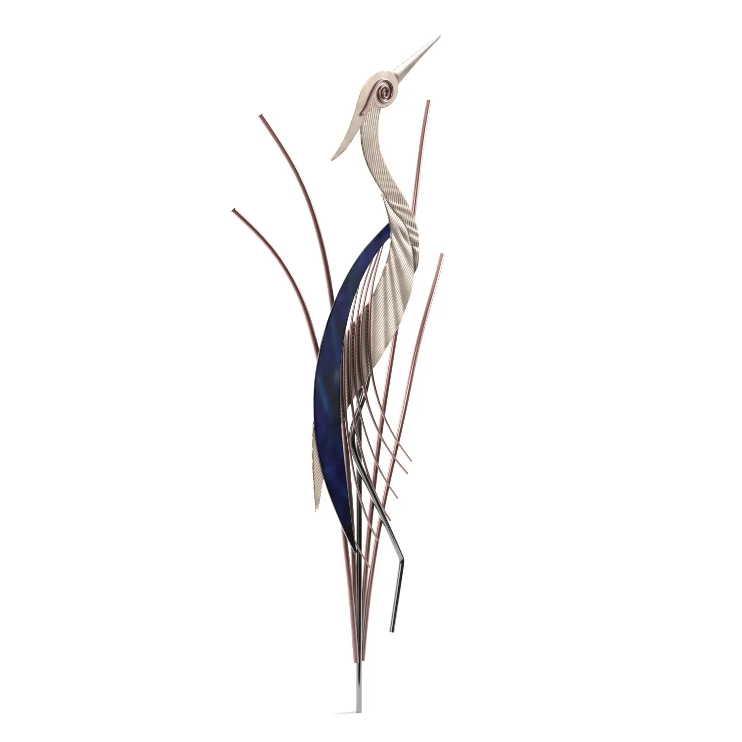 Heron Bird With Head Raised 38 Inch High Metal Wall Art PBR 3D Model_03