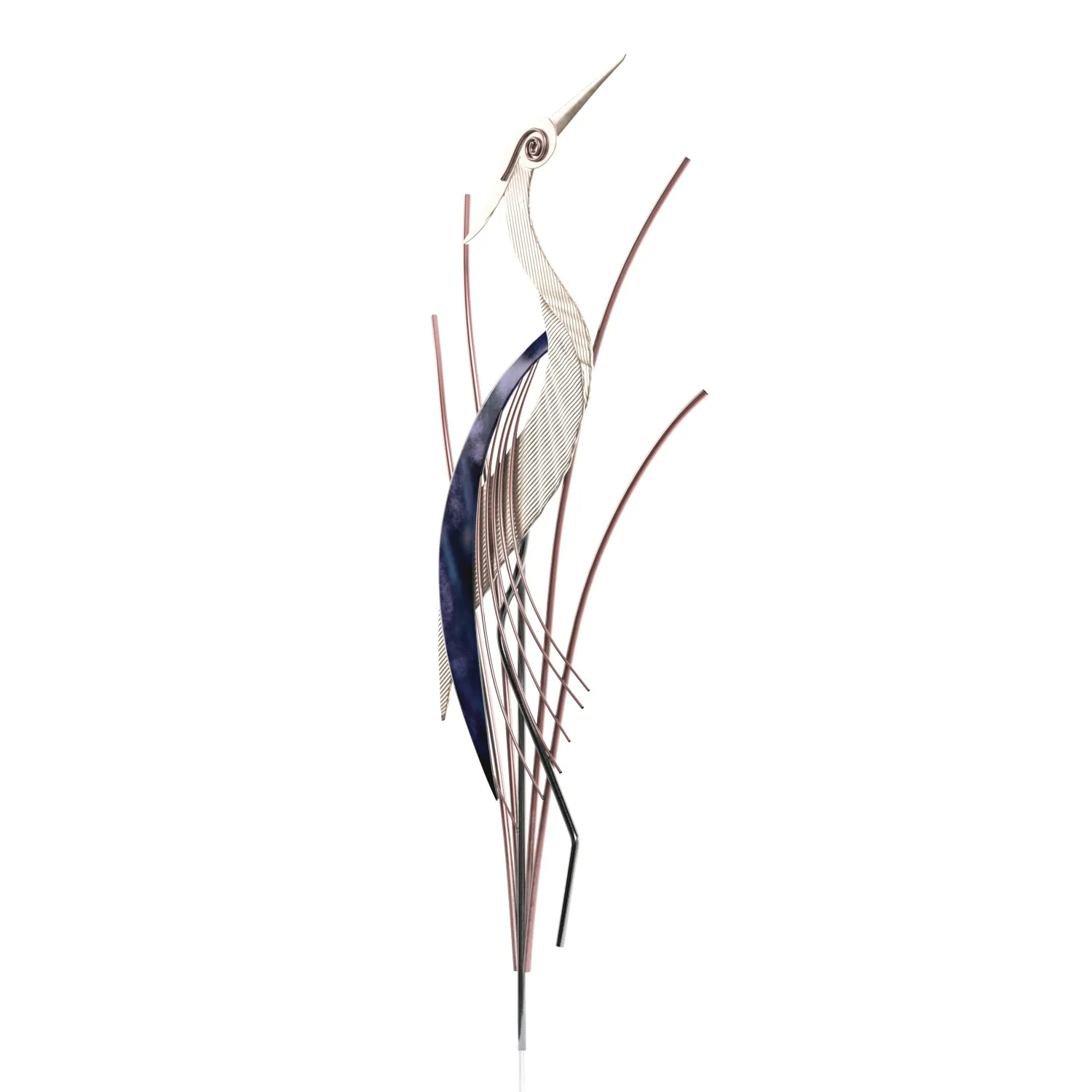 Heron Bird With Head Raised 38 Inch High Metal Wall Art PBR 3D Model_04