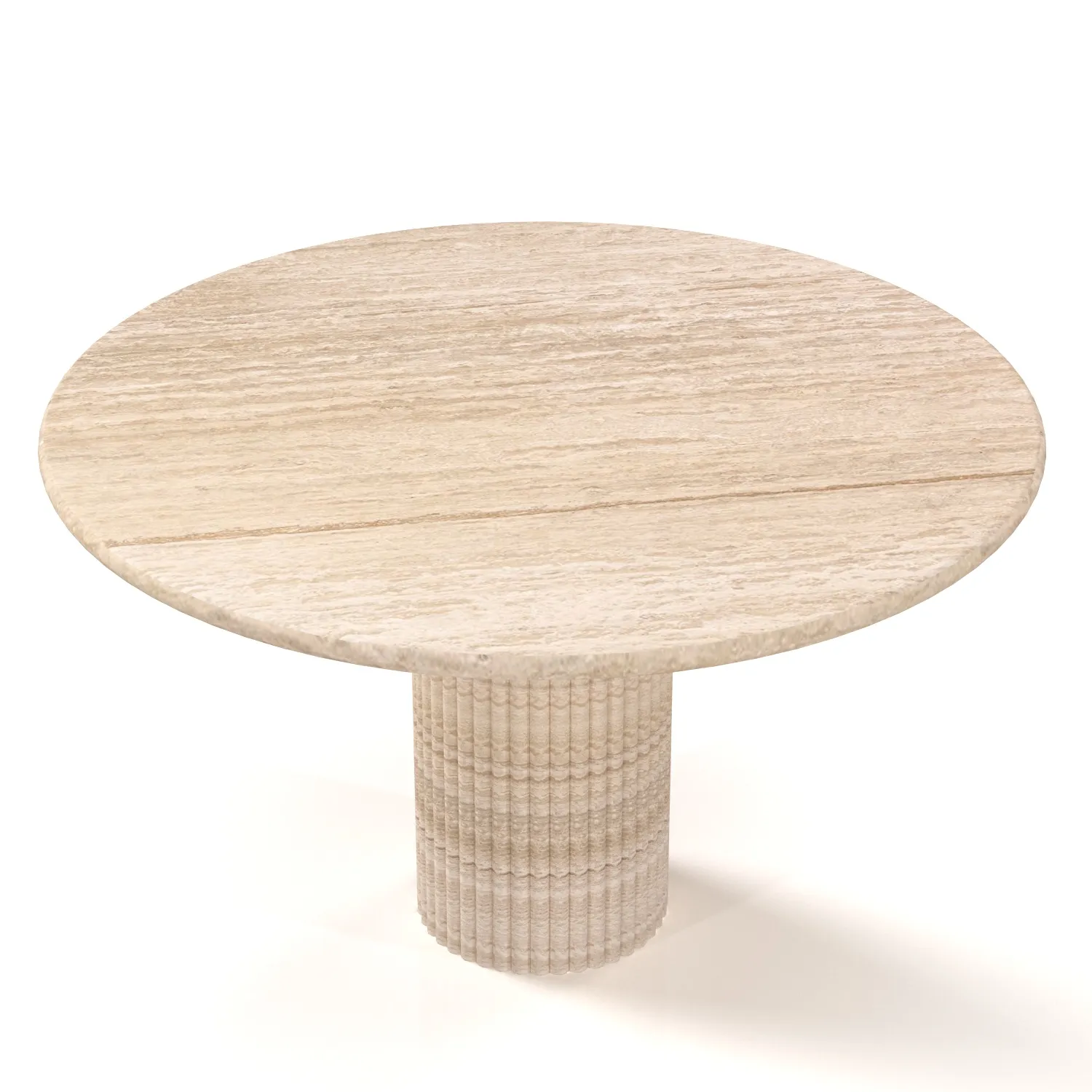 Cava Fluted Round Beige Travertine Dining Table 3D Model_04