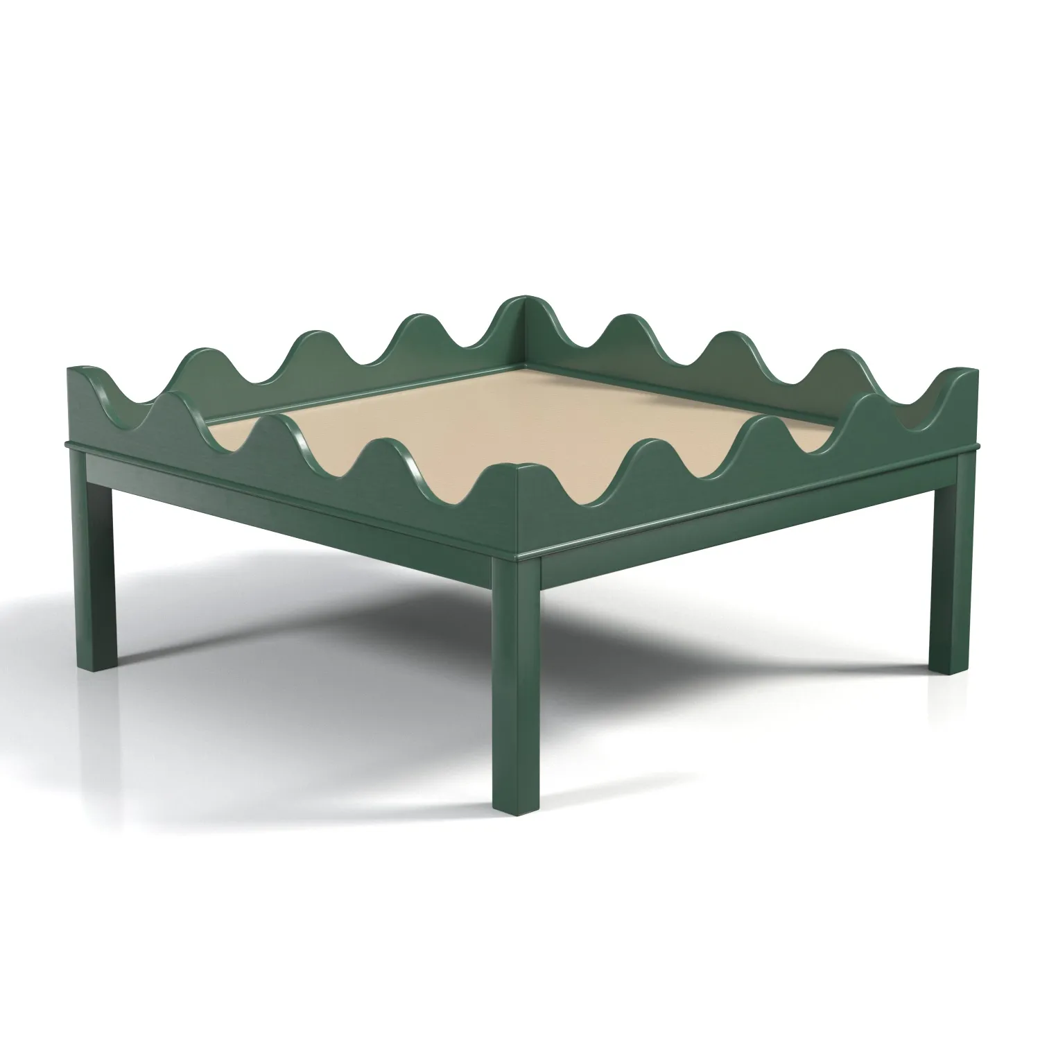 Custom Scalloped Green Solid Wood Coffe Table PBR 3D Model_01