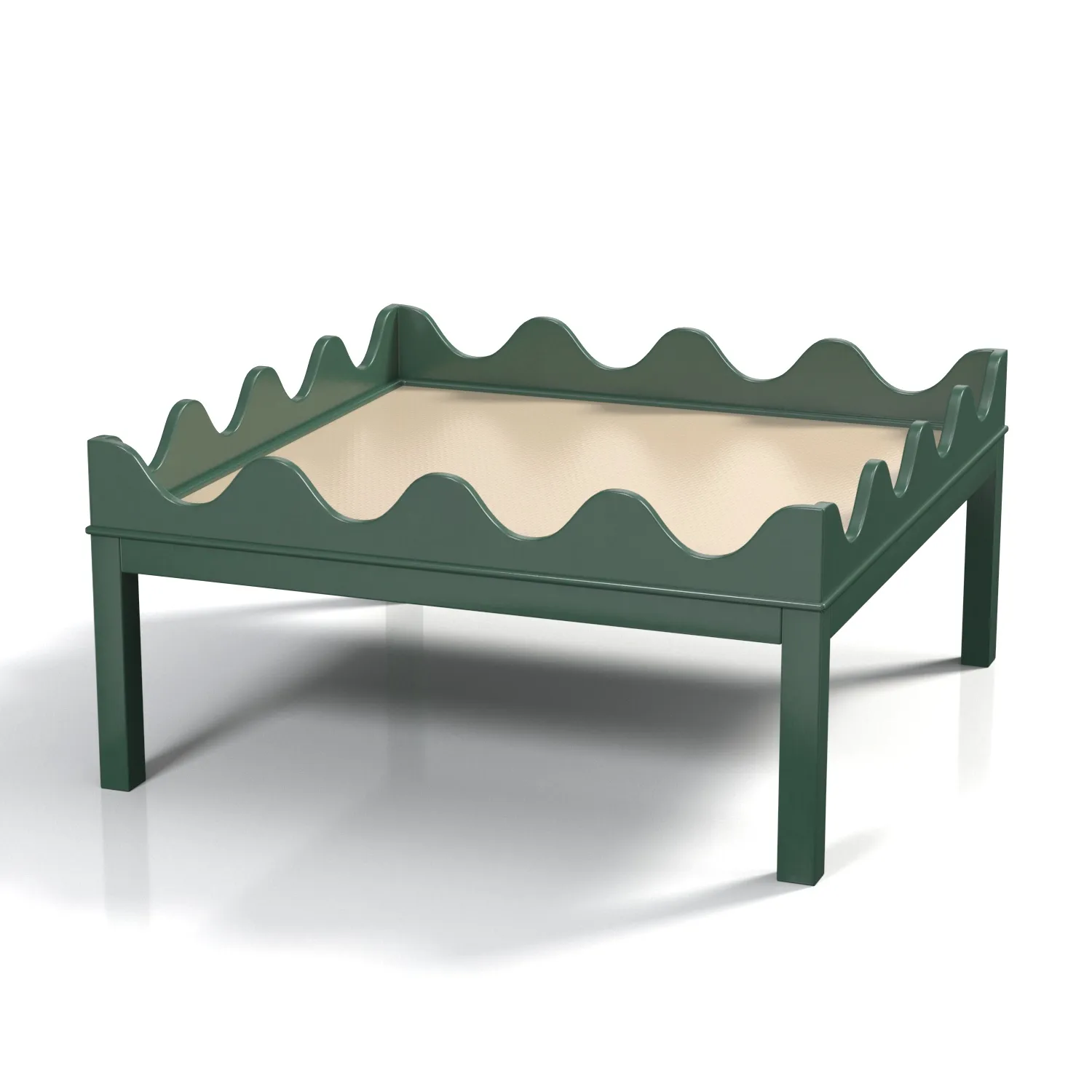 Custom Scalloped Green Solid Wood Coffe Table PBR 3D Model_06