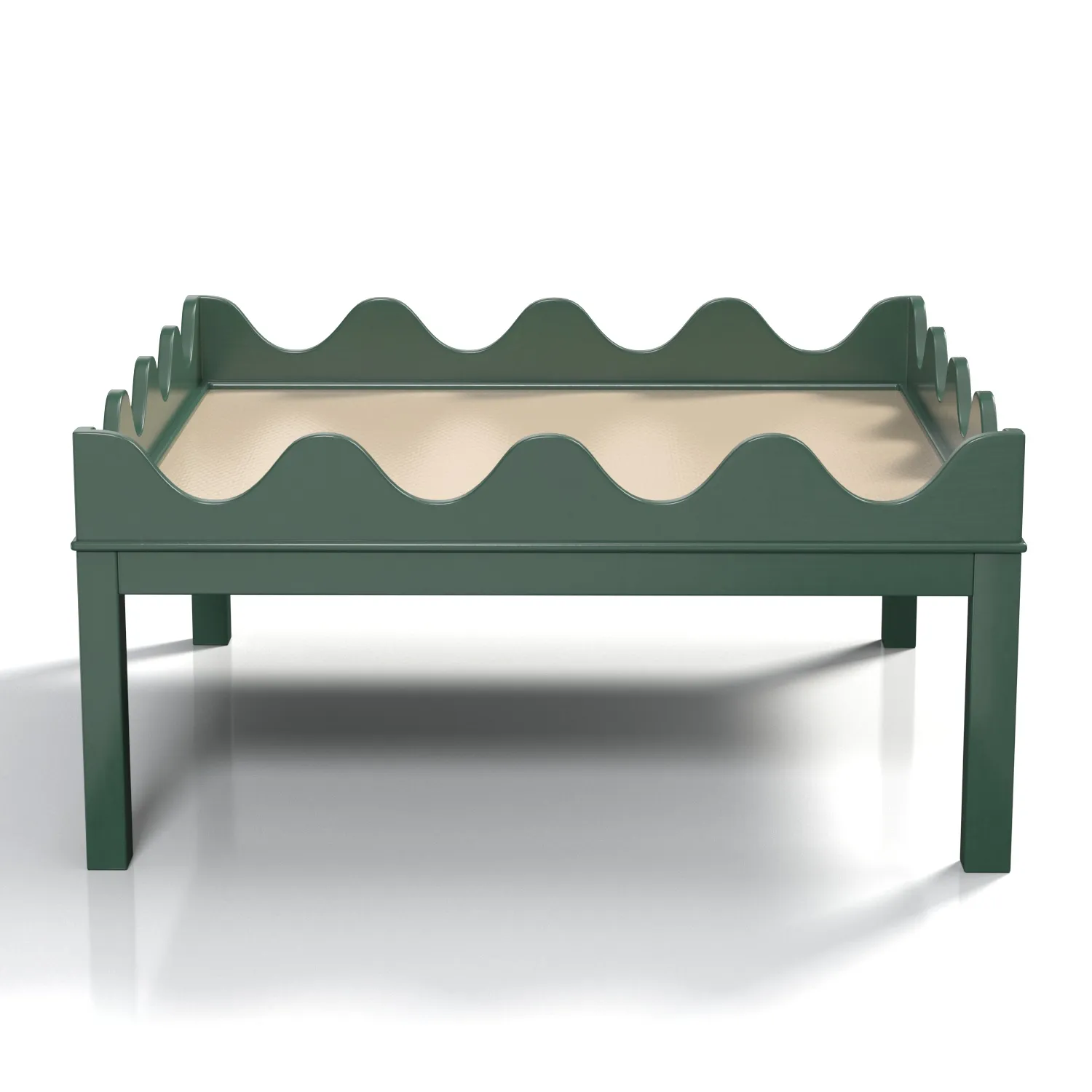 Custom Scalloped Green Solid Wood Coffe Table PBR 3D Model_03