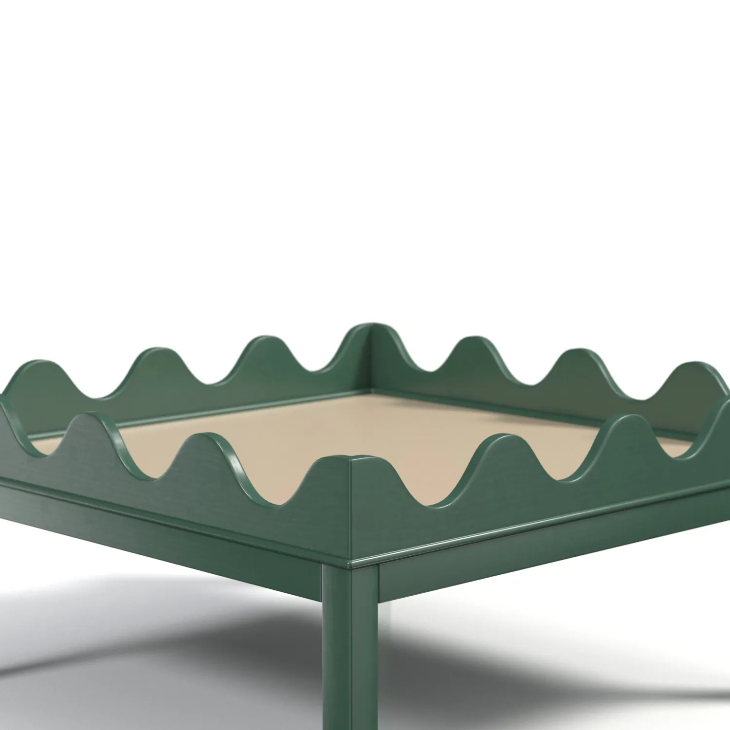 Custom Scalloped Green Solid Wood Coffe Table PBR 3D Model_05