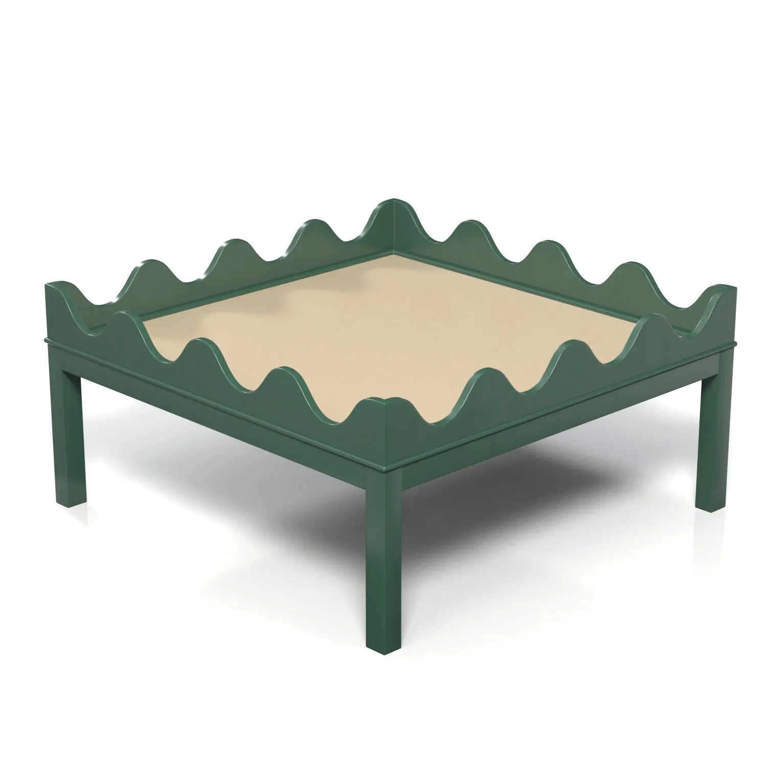 Custom Scalloped Green Solid Wood Coffe Table PBR 3D Model_04
