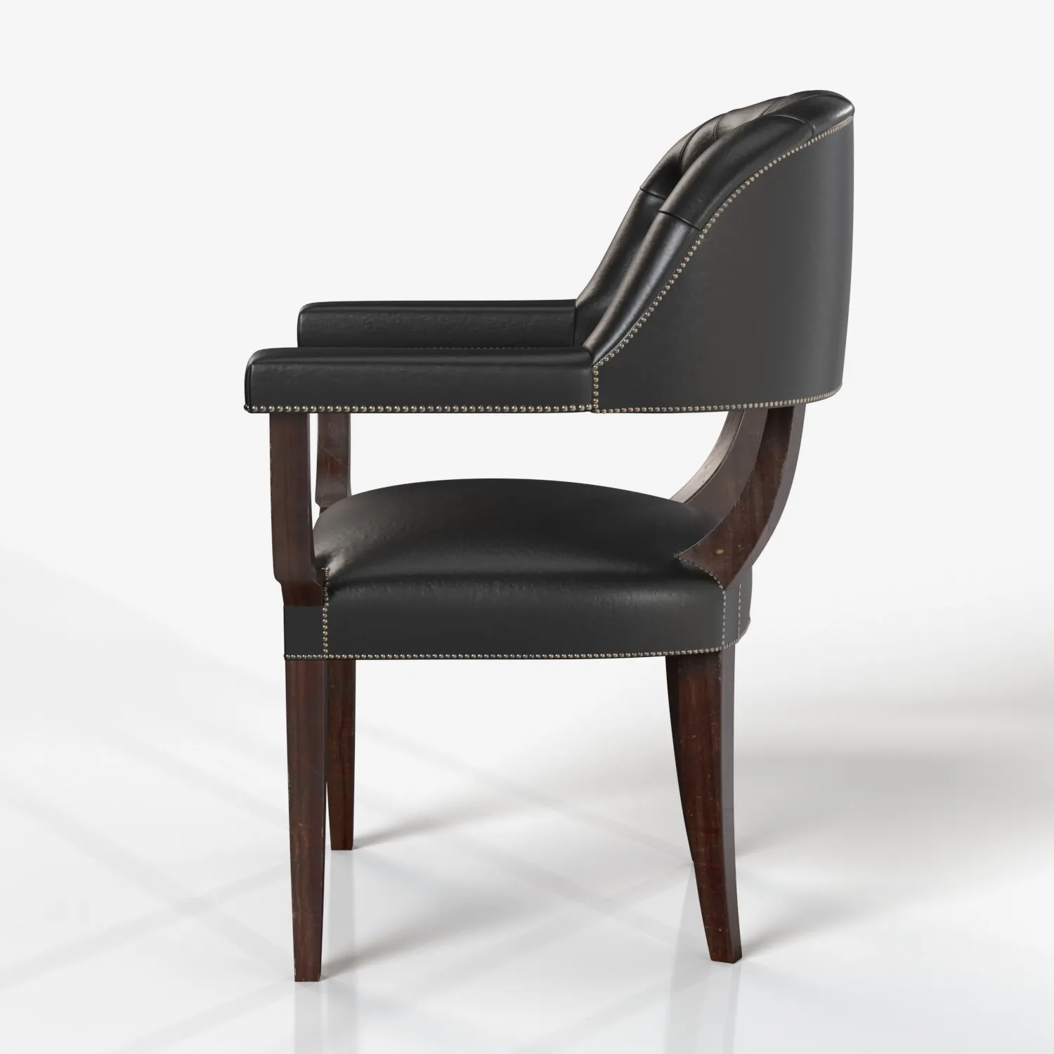 French Mid 20th Century Black Leather Tub Armchair PBR 3D Model_04
