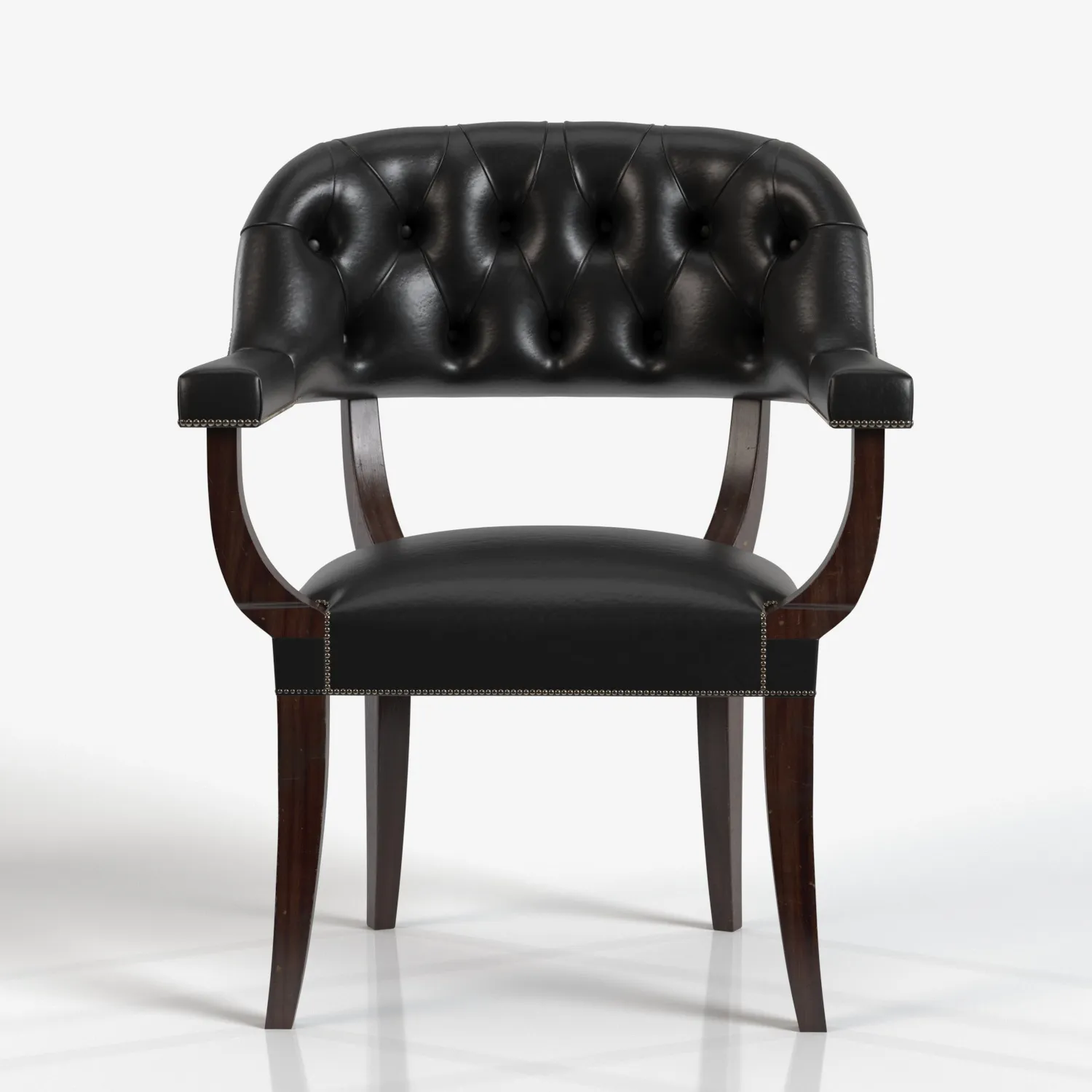 French Mid 20th Century Black Leather Tub Armchair PBR 3D Model_03