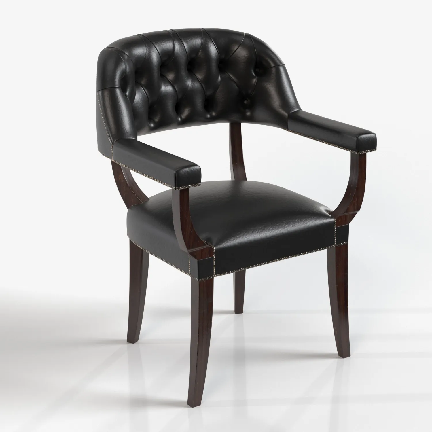 French Mid 20th Century Black Leather Tub Armchair PBR 3D Model_01