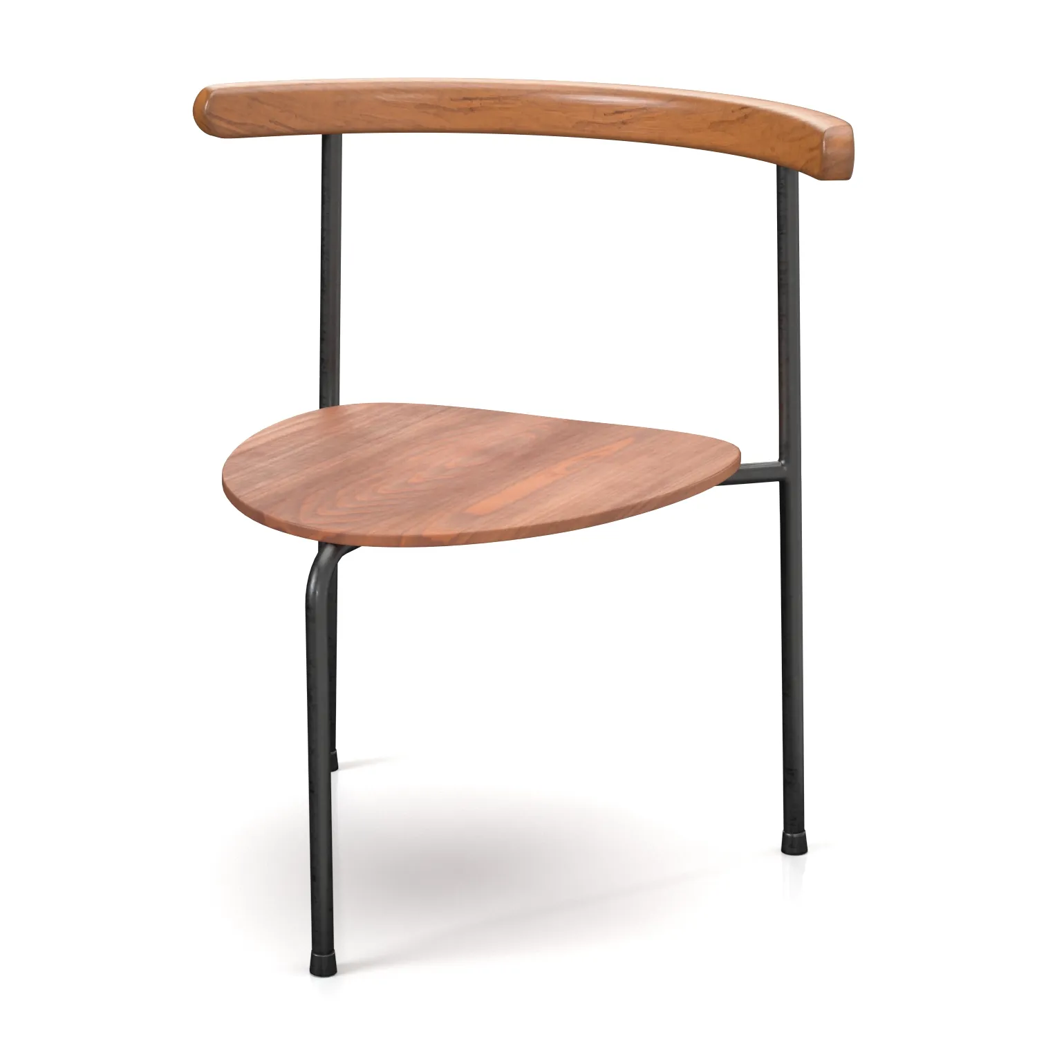 3 Legged Teak Beech and Metal Dining Chair PBR 3D Model_04