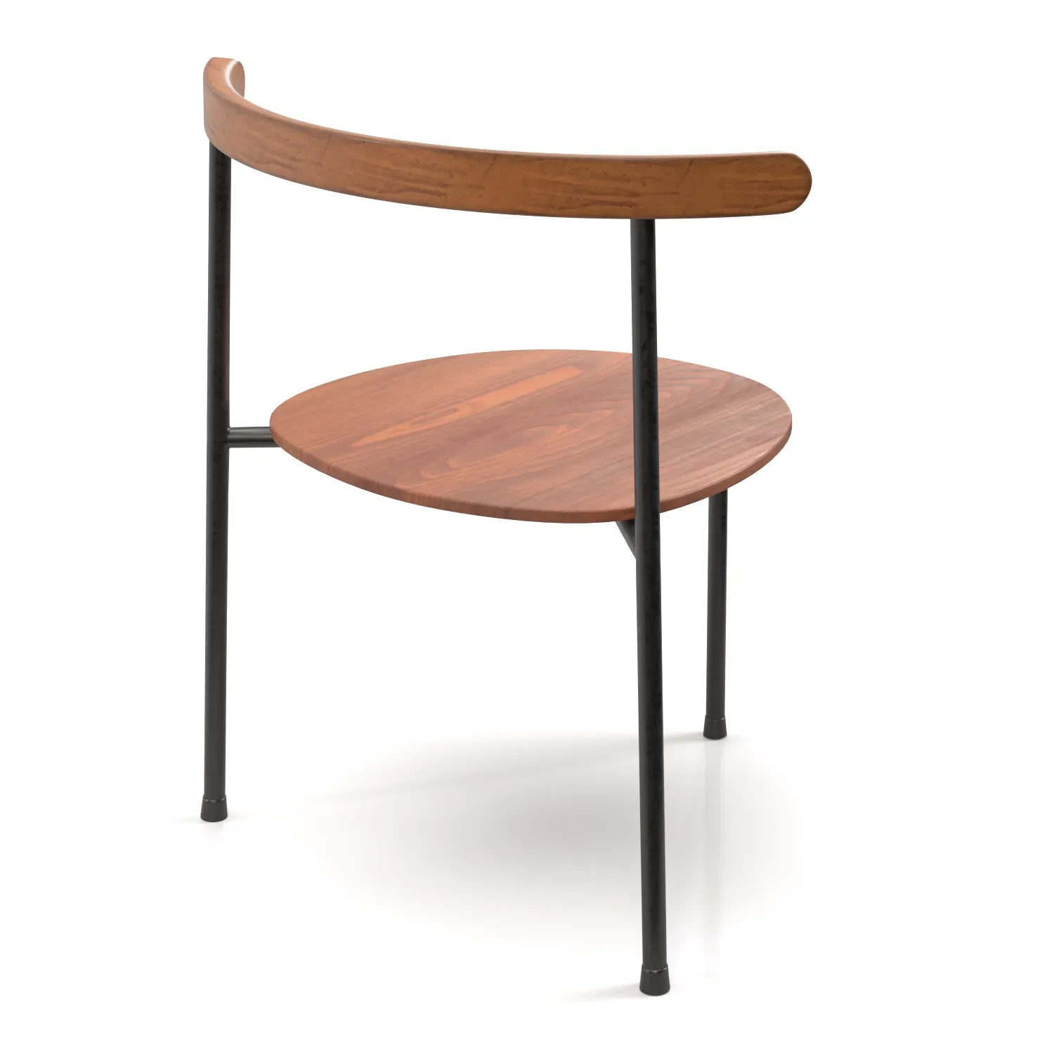 3 Legged Teak Beech and Metal Dining Chair PBR 3D Model_06