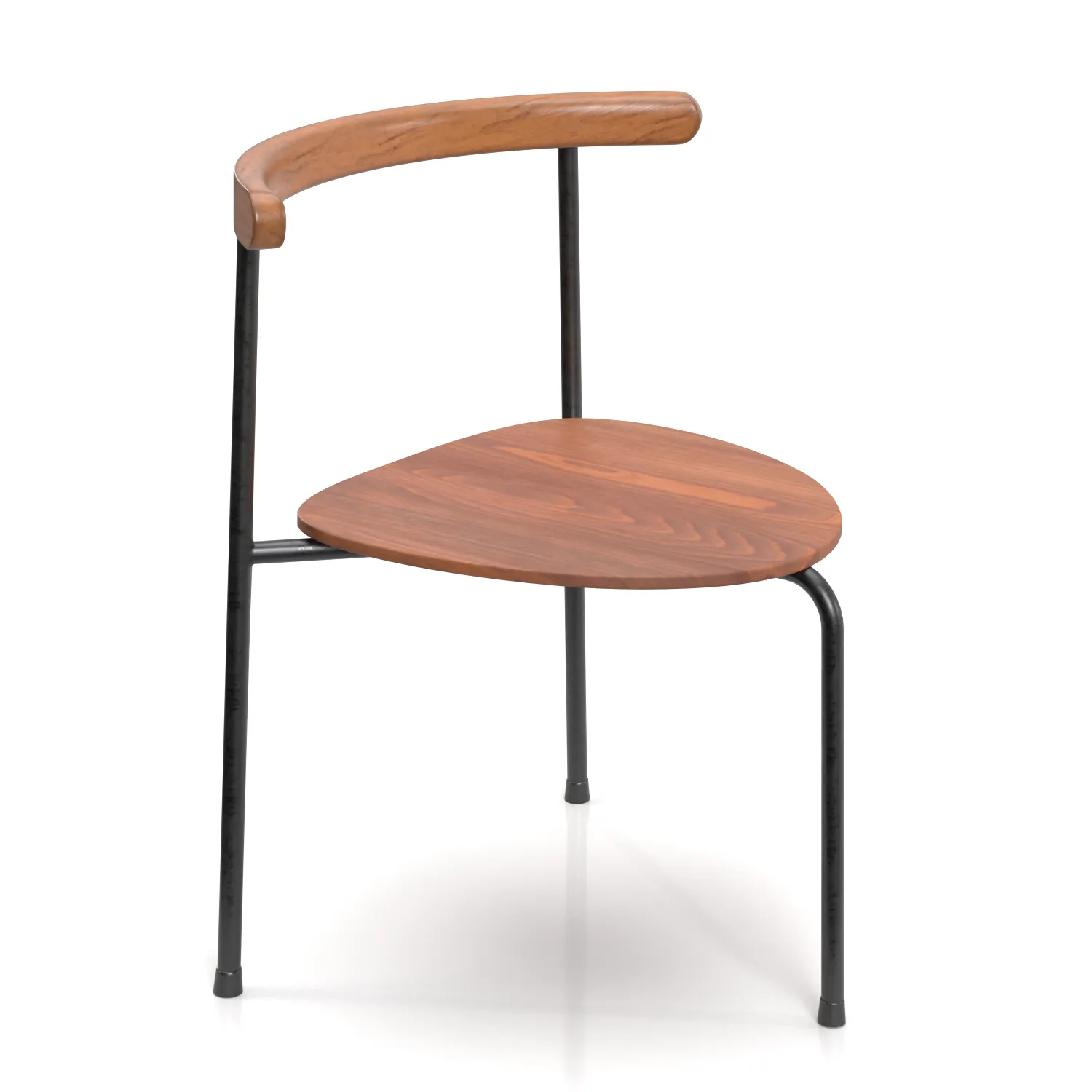 3 Legged Teak Beech and Metal Dining Chair PBR 3D Model_01