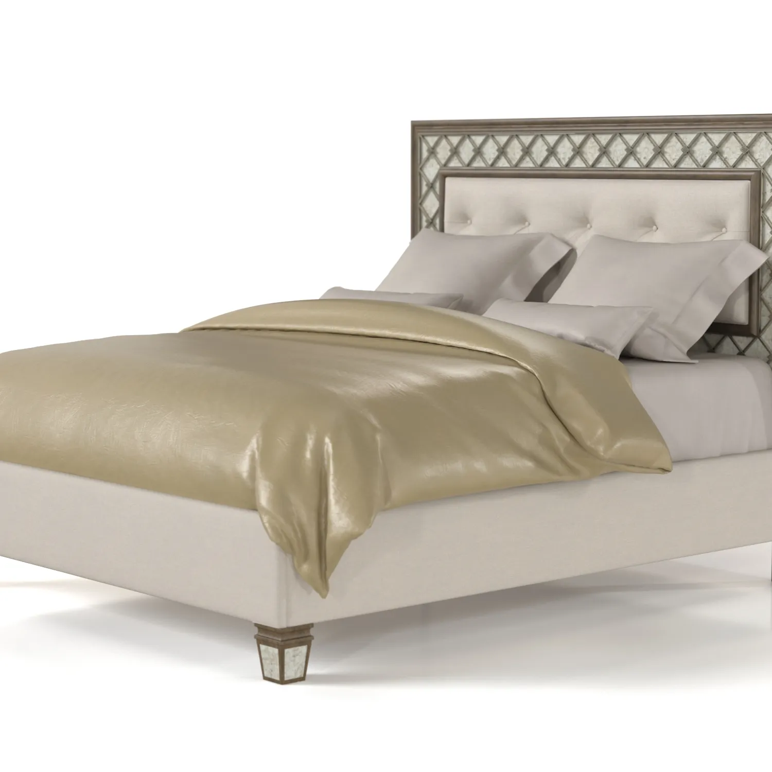 Sanctuary California King Mirrored Upholstered Bed PBR 3D Model_05