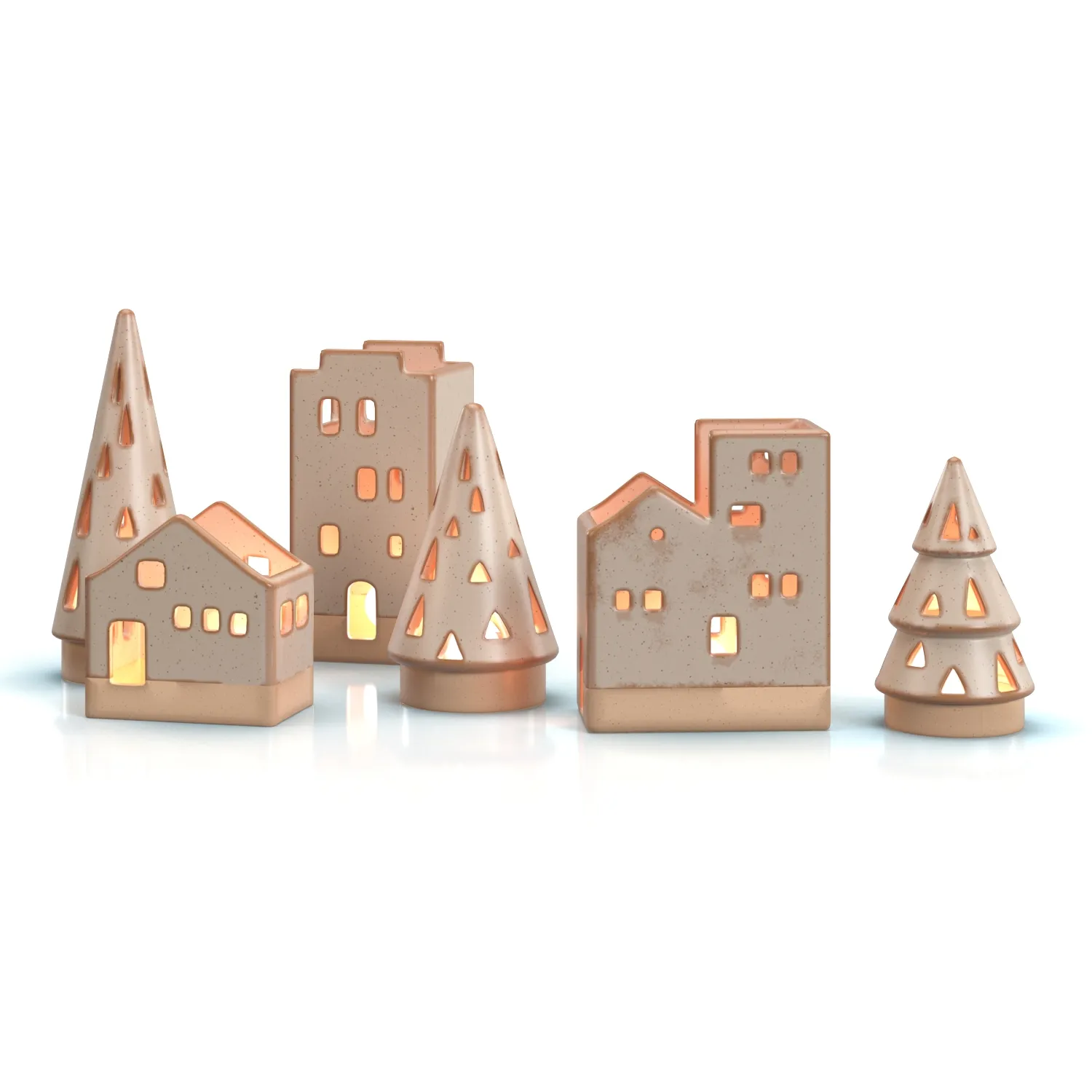 Ceramic Tealight Village Set PBR 3D Model_01