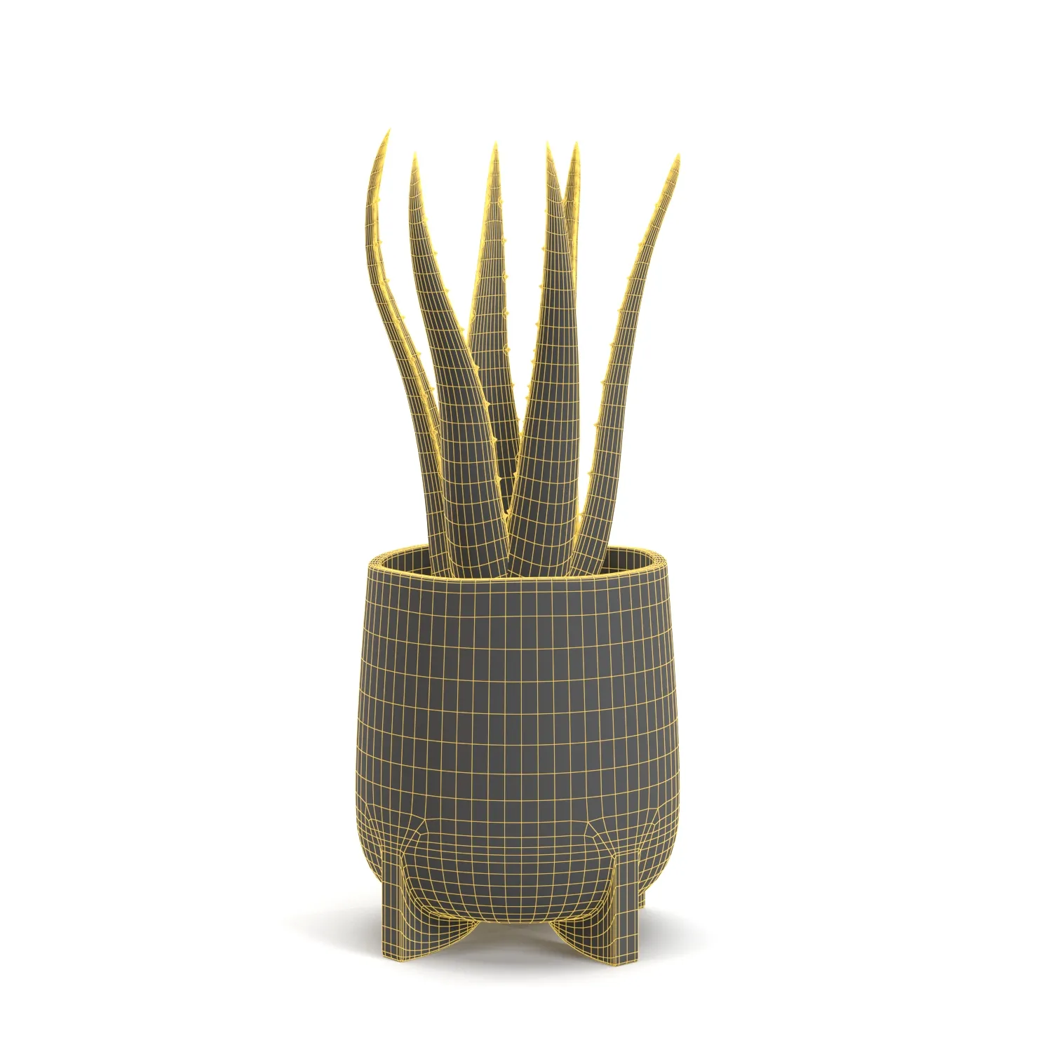 Stoneware Footed Aloe vera Planter PBR 3D Model_07