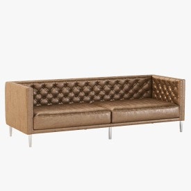 Savile Dark Saddle Brown Leather Tufted Sofa 3D Model
