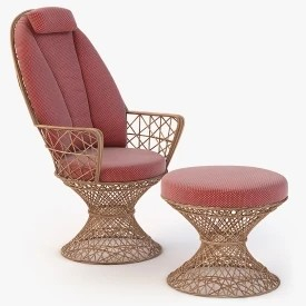 Saphir Outdoor Patio Garden Seat With Ottoman 3D Model