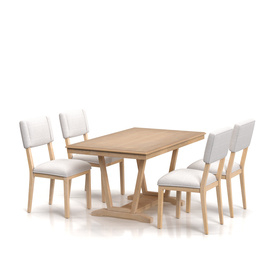 Solid Wood 5 Piece Dining Set with 4 Upholstered Chairs PBR 3D Model