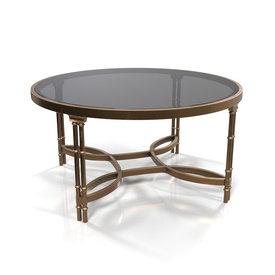 Handmade Decorative Rounded Coffee Table Gold Finish And Top Glass PBR