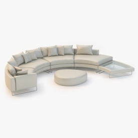 Half Moon Curved Sectional Sofa Leather 3D Model