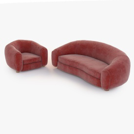 Jean Royere Polar Sofa Set 3D Model