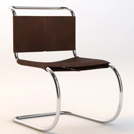 Brown Leather Chair With Chrome Cantilevered Base 3D Model